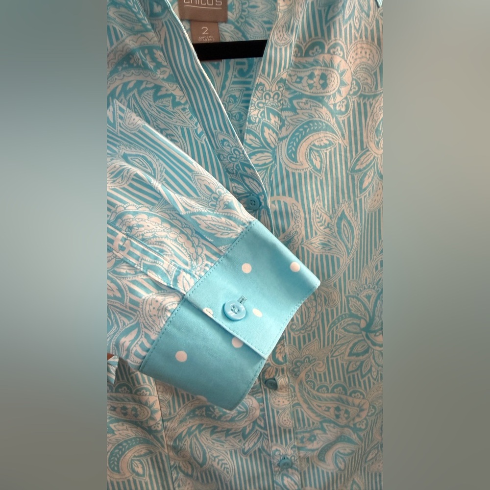 Chico's Light Blue Paisley Button Down Shirt - Picture 3 of 11